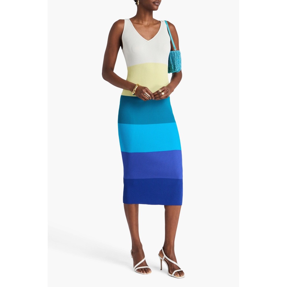 STAUD Dana Sleeveless Colorblock Stripe Knit Midi Dress, Women's Size Small